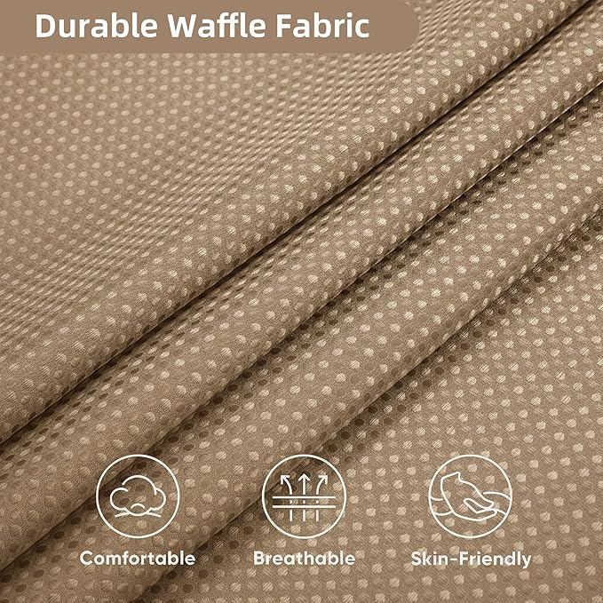 Lameirose Shower Curtain and Liner Set, 3 in 1 Waffle Shower Curtain Set with 12 Double Sided Shower Curtain Hooks, Fabric Shower Curtains for Bathroom, Beige, 72 x 72