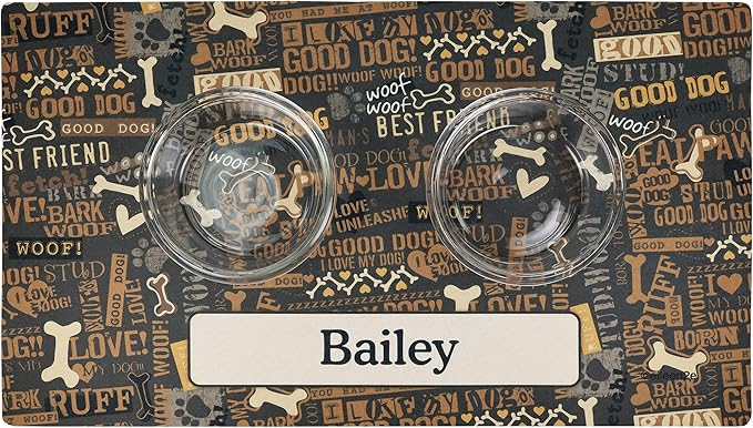 Drymate Personalized Pet Bowl Placemat, Custom Dog & Cat Food Feeding Mat - Absorbent Fabric, Waterproof Backing - Machine Washable/Durable (USA Made) (16" x 28") (Best Friend Brown)