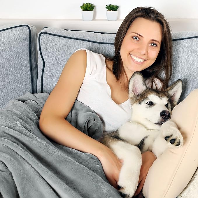 Waterproof Pet Blanket - 50x60-Inch Reversible Sherpa Fleece Throw Protects Couches, Cars, and Beds from Spills, Stains, and Fur by PETMAKER (Gray)