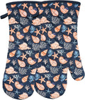 Oven Mitts Cotton Fashion Cute Cowry Design 1pair Heat Resistant Oven Gloves Safe Cooking Baking Grilling Barbecue Machine Washable Pot Holders (Cowry)