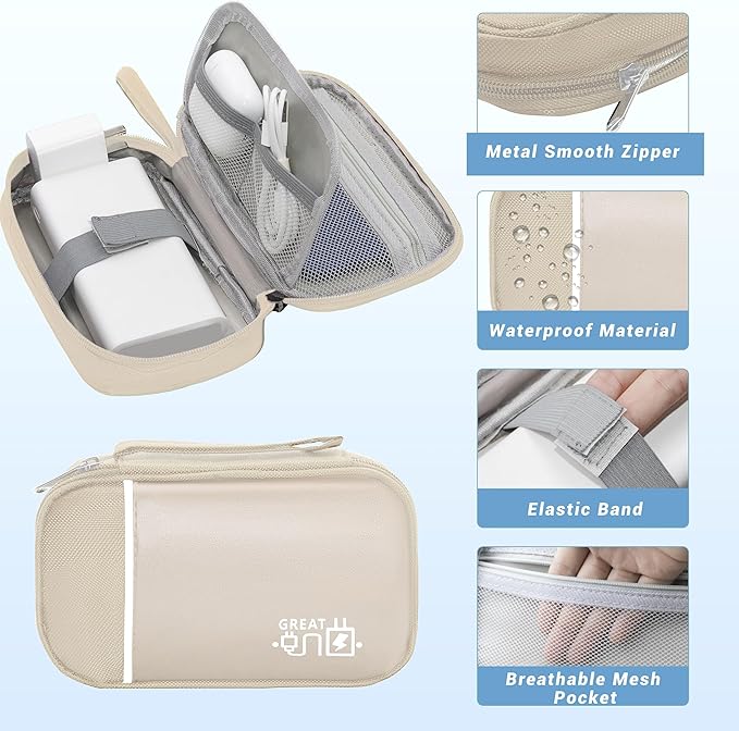 Miavers Electronics Organizer,Travel Cord Organizer Pouch, Portable Cable Organizer Bags, Waterproof Electronic Accessories Storage Case for Cables, Cords, Charger, Phone (Single Layer-Small-Beige)