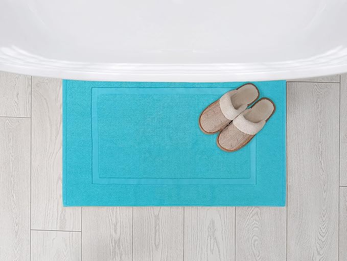 Utopia Towels Cotton Banded Rug, Bath Mats, Not a Bathroom Rug, 21 by 34 Inches, 100% Ring Spun Cotton, Highly Absorbent Shower Bathroom Floor Mat, Turquoise, 2 Pack
