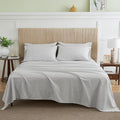 Simple&Opulence Belgian Linen Sheet Set Solid Color - 6 Pieces (1 Flat Sheet & 1 Fitted Sheet & 4 Pillowcases) 16" Deep Pocket Natural Flax Cotton Blended Soft Bedding - Khaki Grey, Queen Size