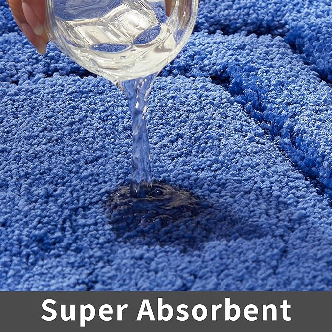 COSY HOMEER Extra Thick Bath Linen Sets Rugs for Bathroom - Anti-Slip Bath Mats Soft Plush 100% Strong Polyester Living Room Bedroom Water Absorbent(Blue,24x48 - Inches)