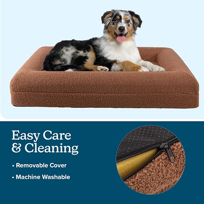 PETMAKER Orthopedic Pet Bed - 33in Medium Dog Bed with Supportive Bolster, Nonslip Bottom, and Removable Washable Cover - Memory Foam Puppy Bed for Medium Dogs - Dog Products (Brown)