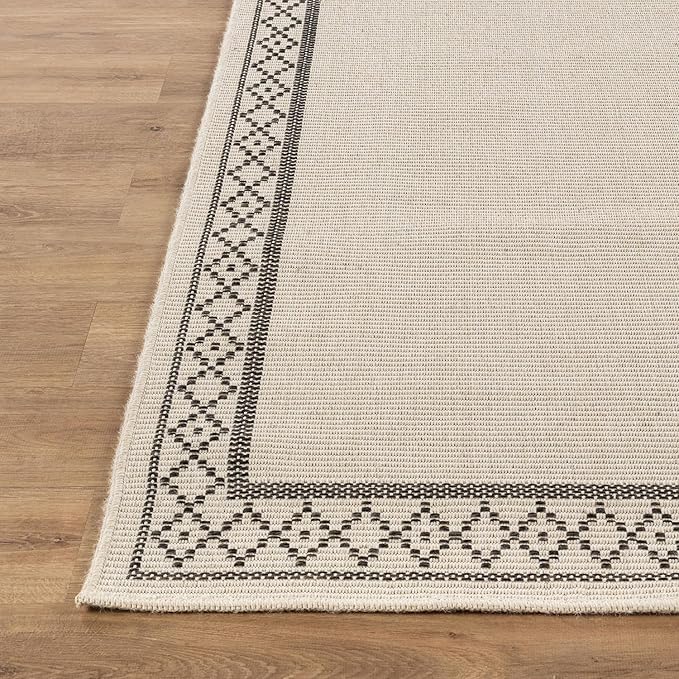 Easy Jute Rugs 10x14 Frame Bone Color Living Room Indoor Outdoor Area Rug for Patio and Kitchen Rug High Traffic Washable Easy to Clean Solid Boho Woven Design Carpet (10 x 14)