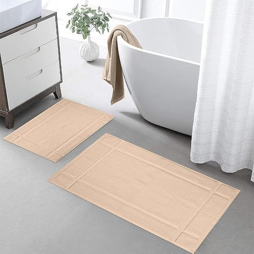 Ample Decor Bath Mats 100% Cotton 24 X 17 & 34 X 20 Inches, Oeko Tex Certified 1350 GSM Solid Construction Thick & Plush, Super Absorbent for Bathroom Floor, Shower – Beige