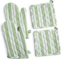 Oven Mitts & Potholder Set - Durable Heat Resistant Gloves - Thick Mittens for Kitchen - Suitable for Cooking, Baking, Grilling – BBQ - 2 Oven Mitts & 2 Potholders – Grass Green Stripes - Casa De Lan