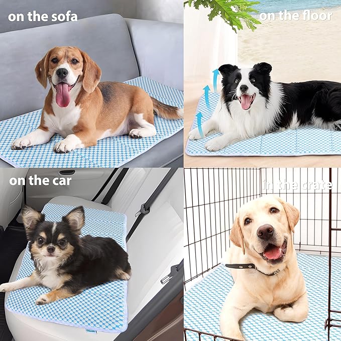 ZAKAPAWS Dog Cooling Mat for Large Dogs - 35x23 Orthopedic Memory Foam Pet Pad for Summer, QMAX>0.5, Washable Premium Comfort Crate Pad for Your Furry Companion, Blue
