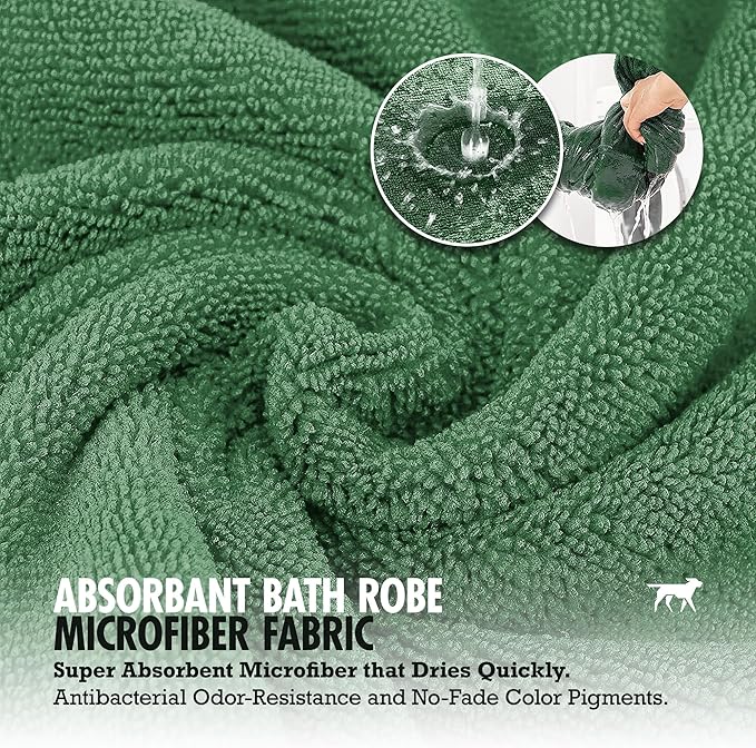 Tuff Pupper Fast Drying Dog Bath Robe | 800 GSM Plush Dog Towel Bathrobe/Dressing Gown | Super Absorbent Pet/Puppy Bathrobe | Adjustable Hood & Belly Strap | Super Soft | Fast Drying (XL, Green)