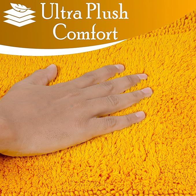 C23 Luxury 2200 GSM Heavyweight Bath Mat Pack of 2 Tufted Cotton 20"x32" & 16"x24" Mustard Yellow Thick & Plush Bathroom Rugs Ultra-Absorbent, Quick Dry, Anti-Slip Natural Latex Back, Machine Washable