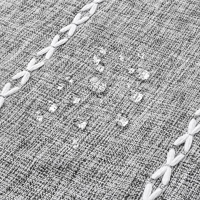 MitoVilla Dark Grey Farmhouse Shower Curtain Set 72 x 78, Boho 78 inch Long Polyester Linen Tassel Fabric Shower Curtain Set for Chic Cottagecore French Rustic Bathroom Decor, Charcoal Grey