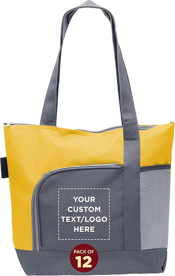 DISCOUNT PROMOS Custom Go Getter Sport Tote Beach Bags Set of 12, Personalized Bulk Pack - Reusable, Great for Shopping, Beach, Picnic, Other Outdoor Adventure - Yellow