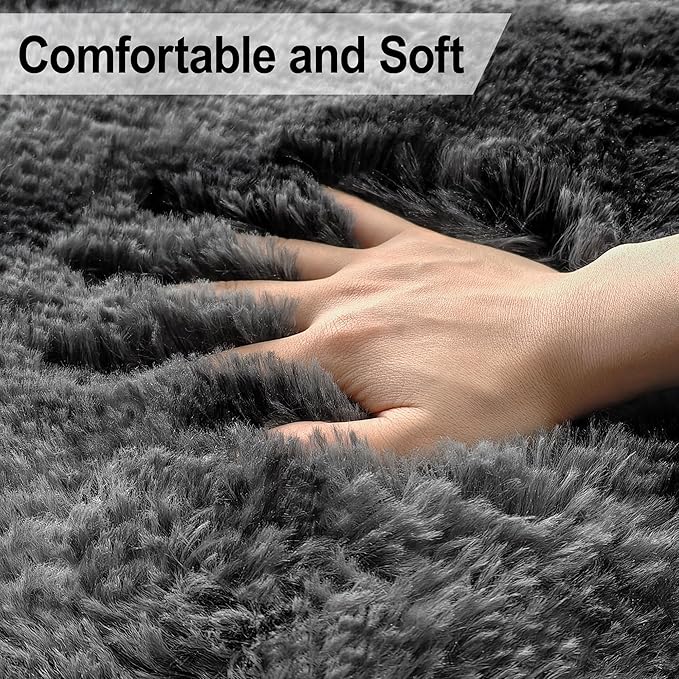 3x5 Dark Grey and Black Shaggy Rug for Bedroom Living Room Soft Fuffly Shag Carpet Plush Gray Area Rug Indoor Furry Kids Play Mat for Girls Boys Room Dorm Nursery Home, Tie Dye