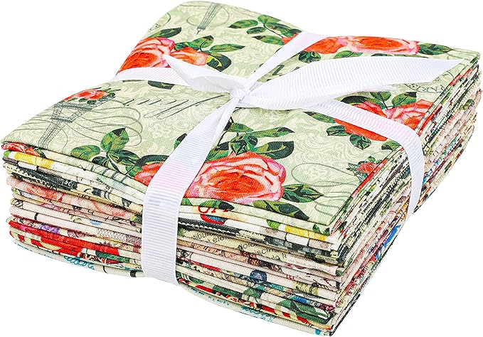 Craftido -25 Options- 100% Cotton Quilting Fabric Bundles 10pcs Fat Quarters 18”x21”-Medium Weight 5.2 oz- Soft Cotton for Quilting, Sewing Project, Patchwork, DIY Crafts – Paris Style