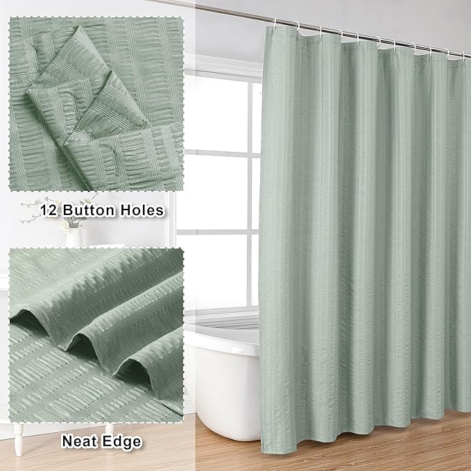 Aiyufeng Moga Sage Green Shower Curtain - 3D Embossed Cloth Shower Curtain for Bathroom, Hotel Luxury Green Bathroom Curtains, Machine Washable, Standard Size 72Wx78H