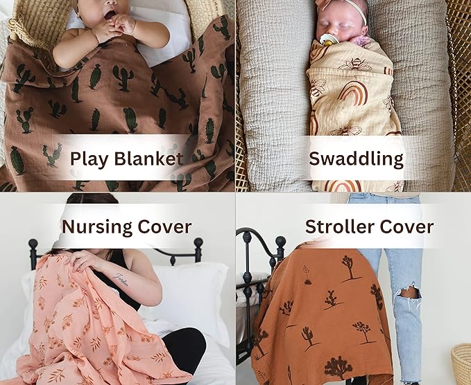Leyl&Ari Muslin Swaddle Blanket | 100% Organic Cotton Receiving Wrap (Joshua Tree Set)