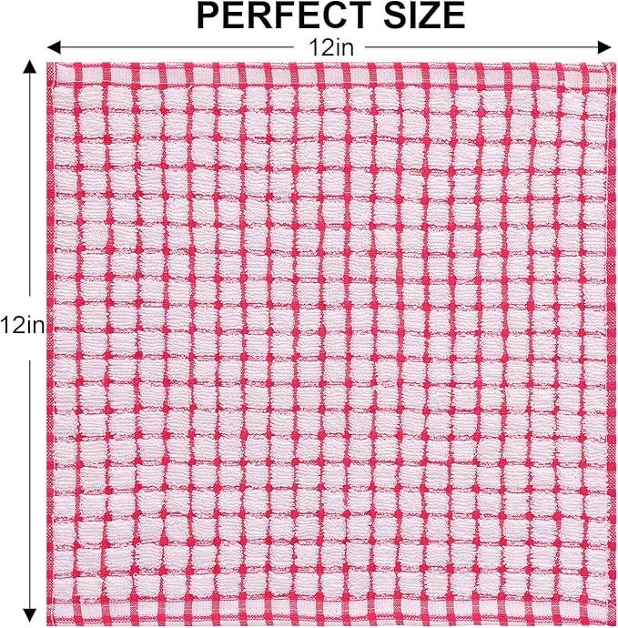 Kitinjoy Cotton 8 Pack Terry Kitchen Dish Cloths, 12 x 12 Inches Super Soft and Absorbent Dish Rags, Quick Drying Dish Towels for Washing Dishes, Red