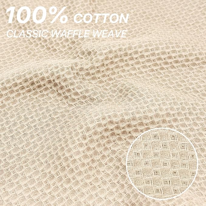 FreeNook 100% Cotton Waffle Weave Kitchen Towels, 6 Pack Dish Cloths for Washing Dishes, Ultra Soft Absorbent Dish Towels, Quick Drying Kitchen Rags, 12x12 Inches, Beige