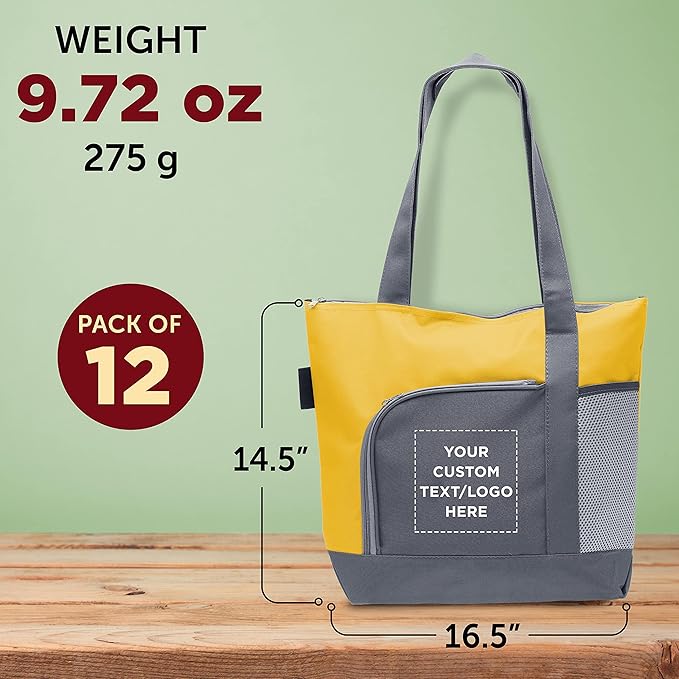 DISCOUNT PROMOS Custom Go Getter Sport Tote Beach Bags Set of 12, Personalized Bulk Pack - Reusable, Great for Shopping, Beach, Picnic, Other Outdoor Adventure - Yellow