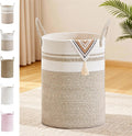 SunNewt Tall Laundry Basket with Handles, 58L Portable Dirty Clothes Hamper, Boho Cotton Rope Storage Bin for Blankets Kids Toys Gifts, Decorative Organizer for Nursery Bedroom Bathroom, New Brown