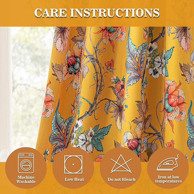 MYSKY HOME Floral Blackout Curtains 95 inches Length Black Out Thermal Insulated Privacy Protect Vintage Spring Window Treatment Grommet Top for Living Room Dining Room, 2 Panels, 52" x 95", Yellow