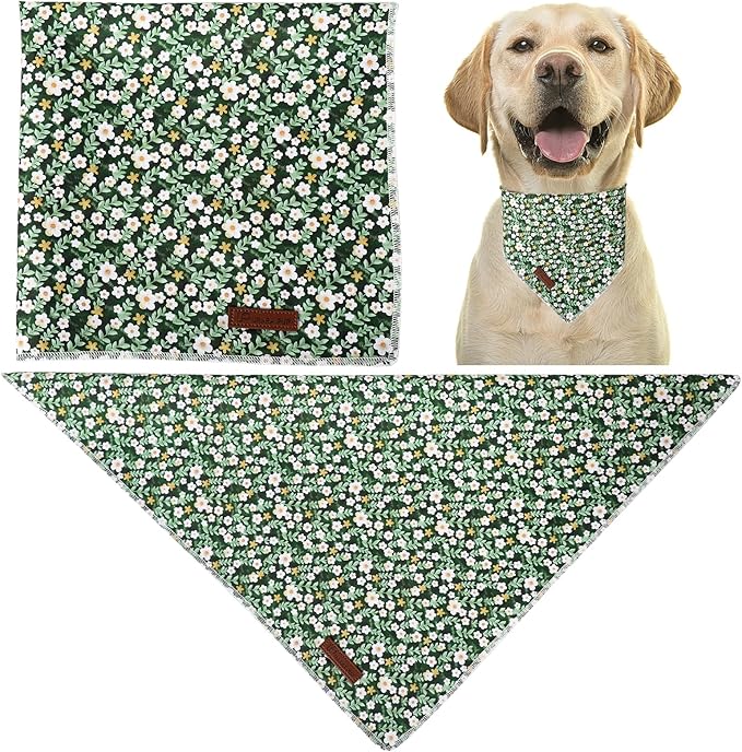 UP URARA PUP Summer Dog Bandana,Cute Pet Bandana with Flower Pattern,Adjustable Green Puppy Dog Bibs,Washable Triangle Dog Scarf for Boy,Girl Dogs or Cats…