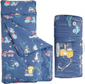 Cotton Toddler Nap Mat for Boys,Roll Up Slumber Bags Dinosaur Pattern,Toddler Nap Mat with Removable Pillow and Blanket, Kids Sleeping Mat for Daycare,Preschool and Kindergarten-Navy Blue ﻿