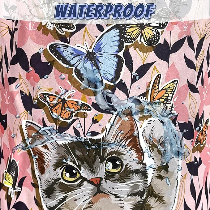 Pink Floral Cats Laundry Hamper Oxford Cloth Butterfly Animal Cat Laundry Basket With Handle Portable Clothes Storage Basket Foldable Funny Laundry Bag 18.9"x16.5" For Laundry Room/Bedroom/Bathrooms