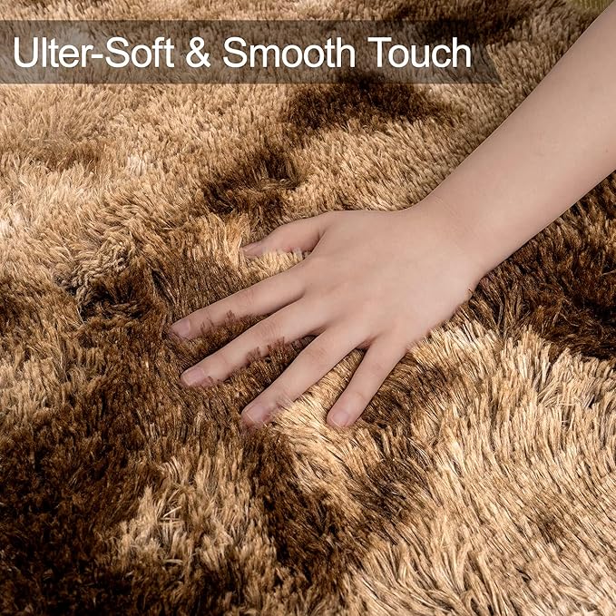 2x6 ft Soft Brown Runner Rugs for Bedroom Living Room Plush Fluffy Rug Shag Rug Carpet Non Slip Washable for Nursery Dorm Fuzzy Bedside Rug Runner for Kids Girls Room Home Decor