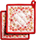 Maison d' Hermine Pot Holders Set 100% Cotton Heat Resistant Potholders 8" x 8" Hot Pads with Loop for Thanksgiving Christmas Decorations BBQ Cooking Baking Handling Hot Pans (Pack of 2, Crystal Star)