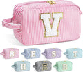 YOOLIFE Initial Makeup Bag for Women - Monogram Cute Makeup Bag Cosmetic Case Toiletry Pouch for Women Her Best Friend Sister Teacher, Personalized Birthday Gifts for Women, Pink V
