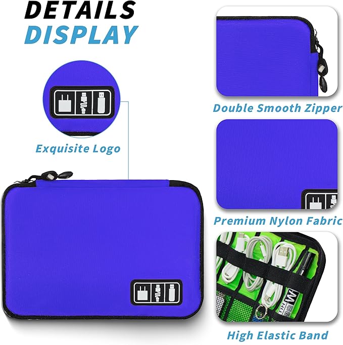 Miavers Electronics Organizer,Travel Cord Organizer Pouch, Portable Cable Organizer Bags,Travel Electronic Accessories Storage Case for Cables, Cords, Charger, Phone (Royal Blue)