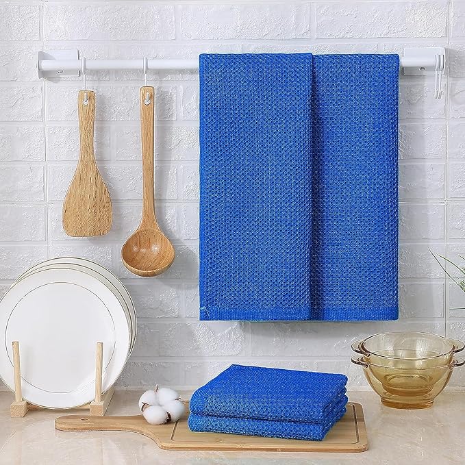 Kitinjoy 100% Cotton Waffle Weave Kitchen Towels, 6-Pack Super Soft and Absorbent Dish Towels for Drying Dishes, Kitchen Hand Towels, 13 in x 28 in, Blueberry