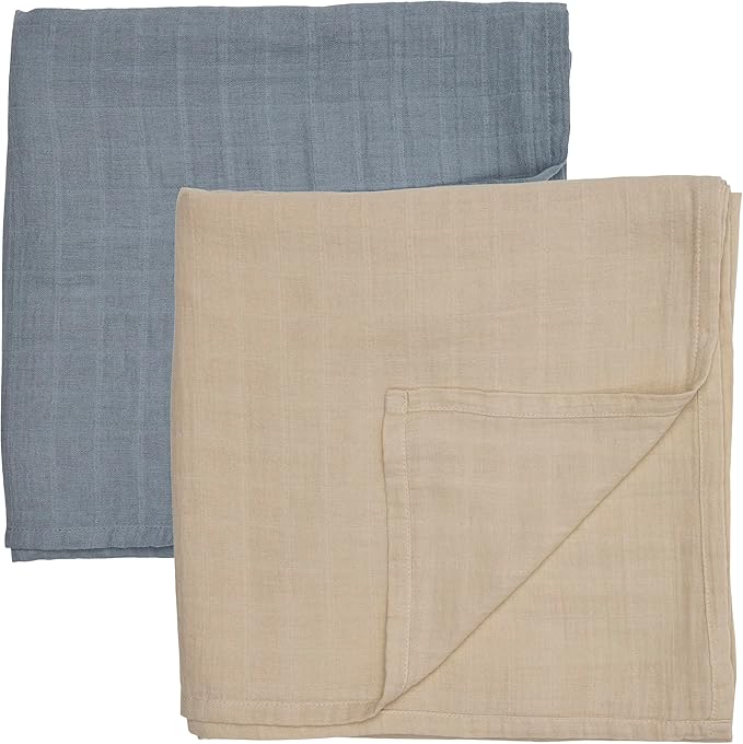 Huxie Swaddle - 100% Organic Cotton - Muslin Swaddle Blankets for Newborn, 47" x 47" 2-Pack (Fog/Tradewinds)