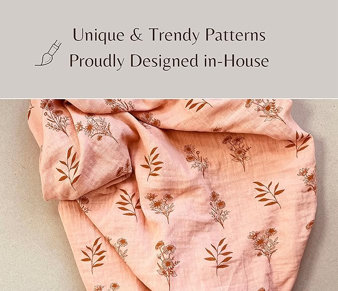 Leyl&Ari Muslin Swaddle Baby Blanket | 100% Organic Cotton Recieving Wrap (Peach/Neutral Set)