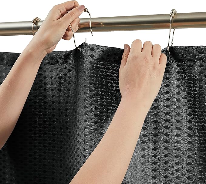Indecor Home Luxury Dobby Weave Heavy Weight CVC Poly Cotton Blended Fabric Shower Curtain Elegant Hotel Style Fabric for Bathroom, Water Repellent, Machine Washable Dark Gray Charcoal 70x72