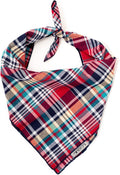 THE WORTHY DOG Classic Tie-On Dog Bandana – Soft Cotton Flannel Square Pet Bandana, Madras Plaid Classic Pattern, Red/Navy/Multicolored, Small