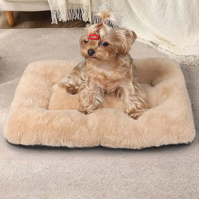 Dog Crate Bed 18 Inch Washable Dog Beds for XX-Small Dogs Deluxe Thick Soft Fluffy Comfy Kennel Pad Anti-Slip Indoor Pet Sleeping Mat for Extra Small Puppy Breeds,18" x 12",Light Brown