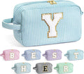 YOOLIFE Initial Makeup Bag for Women - Monogram Cute Makeup Bags Cosmetic Case Toiletry Pouch for Women Her Best Friend Sister Teacher, Personalized Birthday Gifts for Women, Light Blue Y