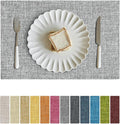 Softalker Faux Linen Placemats Set of 6-12 x 18 Inch, Heat Resistant Double Layered Durable Burlap Farmhouse Place Mats, Non-Slip Washable Rustic Table Mats for Dining, Kitchen, Party（Ash Grey