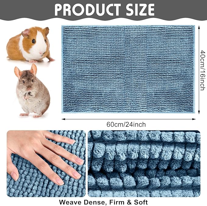 Amylove 4 Pcs Guinea Pig Cage Liner Guinea Pig Bedding Dog Door Mat for Muddy Pet Paws Washable Chenille Pee Pads Small Animal Sleeping Bed for Bunny Hamster(16 x 24 Inch,Rectangular,Mixed Color)
