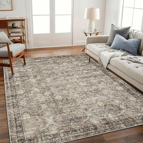 Area Rug 5'x7' Washable Rug Vintage Traditional Floor Cover Thin Retro Kitchen Indoor Distressed Non Slip Carpet for Living Room Bedroom Dining Room
