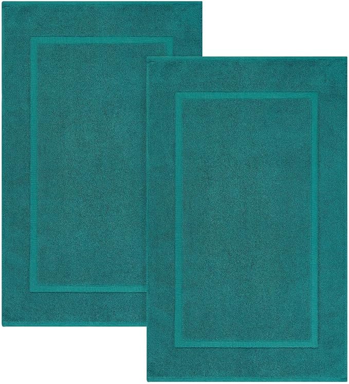 ELITE Emporium Home Collection 2-Piece Cotton Bathroom Mat Set, 21" x 34" - 100% Cotton, Absorbent, Quick-Dry, Bath Towel Mats for Floor, Teal [Not a Bathroom Rug]
