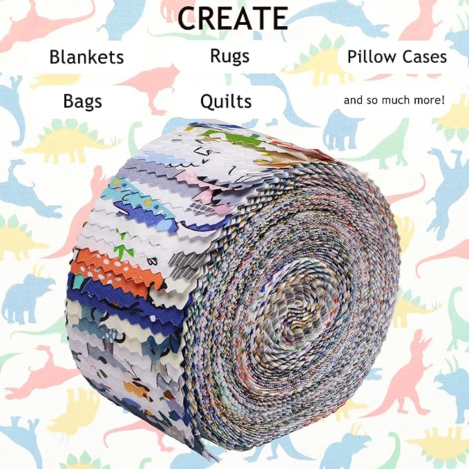 Hanjunzhao Dinosaur Fabric Jelly Rolls for Quilting, 42 Strip 2.5" x 44" Dinosaur Jelly Roll Fabric, Soft Cotton Material Strips for Baby Boy Kids Blanket, Rug, Upholstery, Home Décor, and Crafts
