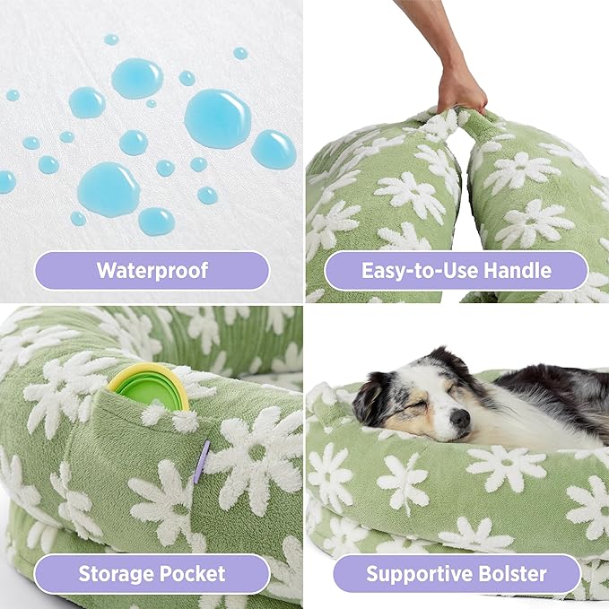 LE SURE Human Dog Bed for Adult & Kids - Calming XXL Size Bed with Egg Foam Supportive Mat as Gift for Family, Cute Modern Beds with Jacquard Shaggy Plush & Anti Slip Bottom 55x37x10, Blue