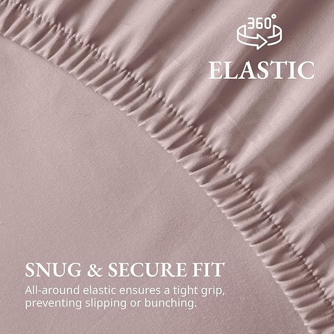 LANE LINEN 100% Organic Cotton Fitted Sheet Queen, Fully Elasticized French Reinforsed Seams Soft & Comfy Snug Fit Eco Friendly Queen Size Fitted Sheet only (Pillowcases Included)- Sepia Rose