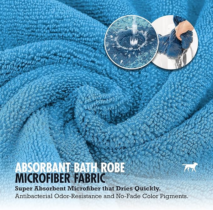 Tuff Pupper Fast Drying Dog Bath Robe | 800 GSM Plush Dog Towel Bathrobe/Dressing Gown | Super Absorbent Pet/Puppy Bathrobe | Adjustable Hood & Belly Strap | Super Soft | Fast Drying (XS, Blue)