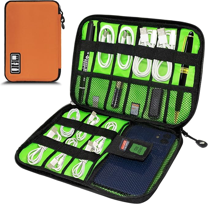 Miavers Electronics Organizer,Travel Cord Organizer Pouch, Portable Cable Organizer Bags,Travel Electronic Accessories Storage Case for Cables, Cords, Charger, Phone (Orange)