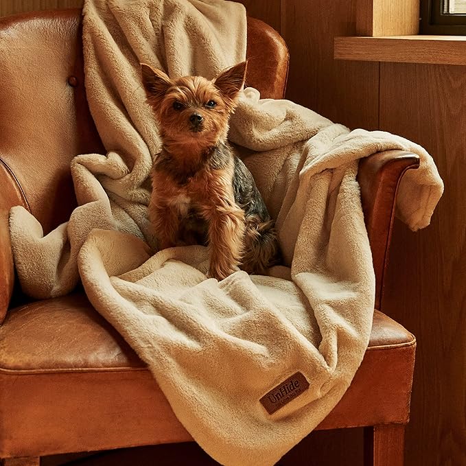 UnHide Lil’ Pet Marsh - Faux Fur Pet Blanket - Extra Soft, Lightweight, Durable Pet Blanket - Machine Washable - for Bed Cover, Couch Protection, and Crate Comfort - Greige, 34” x 44”